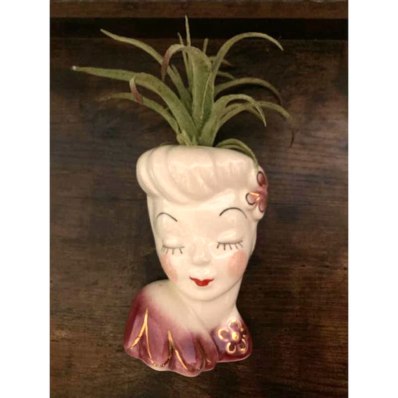 1950's Pin-up Lady WALL Pocket Planter - Red Lips Glam Girl Head Vase - Picture 1 of 6